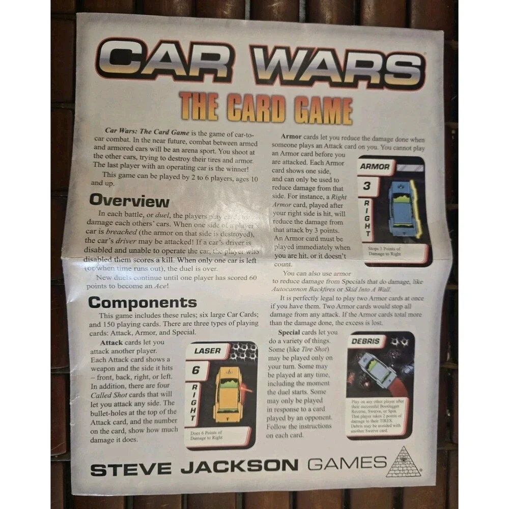 Car Wars The Card Game 3rd Ed. 1st Print 2015 Steve Jackson Games Used Complete.